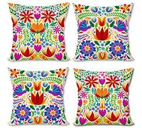 FARMNALL Mexican Fiesta Throw Pillow Covers 18x18 Set of 4 Dragonfly Flower Dahlia Pillow Case Day of The Dead Dia De Los Muertos Cinco De Mayo Decorations