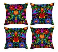 FARMNALL Mexican Fiesta Throw Pillow Covers 18x18 Set of 4 Dragonfly Flower Dahlia Pillow Case Day of The Dead Dia De Los Muertos Cinco De Mayo Decorations