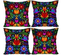 FARMNALL Mexican Fiesta Throw Pillow Covers 20x20 Set of 4 Dragonfly Flower Dahlia Pillow Case Day of The Dead Dia De Los Muertos Cinco De Mayo Decorations