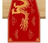 FARMNALL Modern Linen Chinese Dragon Table Runner 13 x 72 Inch - Red