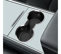 Farmogo for Tesla Center Console Cup Holder Insert【Top Chrome Metallic Finish】 Center Console Interior Accessories Compatible with Tesla Model 3 2023-2021 and Model Y 2021-2025 (Black)