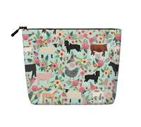 Farmyard Animal Print Single Layer Fake Hemp Makeup Bag Zipper Cosmetic Bag Accessories for Women Black One Size Black One Size, Black/White, One Size