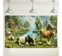Farmyard Landscape Backdrop, Rural Scene Vintage Style Photo Backgrounds, Nature Themed Party Decorations for Outdoor Events, Spring Harvest Celebration 71x43 Inch