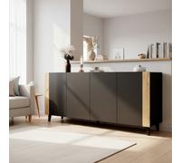 Faro 201 Cm Modern Sideboard With Soft Close System And Durable Laminated Construction Black And Oak Craft