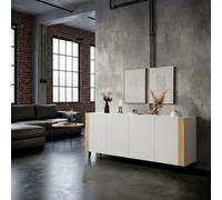 Faro 201 Cm Modern Sideboard With Soft Close System And Durable Laminated Construction White And Oak Craft