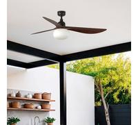 FARO BARCELONA Ceiling fan with light Outwood, brown, DC, quiet, Ø150cm