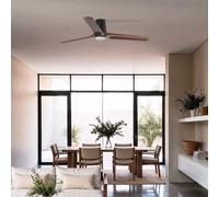 FARO BARCELONA LED fan Heywood L, black/wood-coloured, DC, quiet, CCT