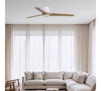 FARO BARCELONA LED fan Heywood L, white/wood-coloured, DC, quiet, CCT