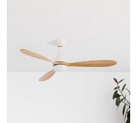 FARO BARCELONA Poros ceiling fan, LED light, Ø 132 cm, white/light wood