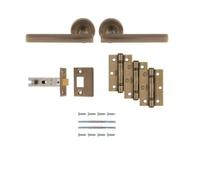 Faro Latch Pack Ultimate Door Handle Latch Fixings Set for Internal Wooden Doors Complete Hardware Pack for New Installations and Replacements (Antique Brass)