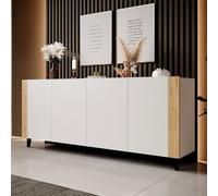 Faro Sideboard Modern Storage Unit 201Cm Pvc Veneer Finish Mdf Laminated Board With Soft Close System White And Oak Craft