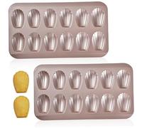 Faroby 2 Pack Baking Molds - 12-Cavity French Shell-Shaped Madeleine Cookie Molds, High-Temp Resistant Nonstick Cake Pan for Muffins
