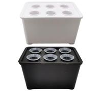 Faroby 2-Pack Hydroponic Pots, Indoor Hydroponics System with 6 Holes for Herbs, Lettuce, Strawberries, White and Black Water Plant Pots for Countertop Garden, Hydroponics System
