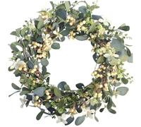 Faroby 20 Inch Eucalyptus Wreath with Flowers Berries Artificial Spring Hanging Front Door