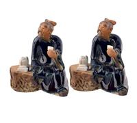 Faroby 2Pcs Bonsai Figurines Mini Chinese Sitting Figurines Ceramic Garden Statue Ornament for Fish Tank Micro Landscape Bonsai Fairy Garden, Collectible