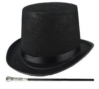 Faroby 2Pcs Halloween Top Hat Costume Set with 31.5" Black Cane, 1920s Mens Accessories for Cosplay