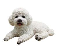 Faroby Dog Statue Realistic Lying Teddy Resin Decor Car Dashboard Home White 5.5x3.2 Inch