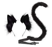 Faroby Furry Elastic Cat Ears Headband & Bendable Black Cat Tail with Adjustable Belt, Cosplay Party Costume