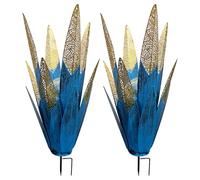 Faroby Metal Agave Plants Outdoor Decor, 2PCS Solar Garden Lights, LED Light Metal Agave Garden Art, Plant Yard Decorations, Blue