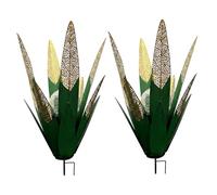 Faroby Metal Agave Plants Outdoor Decor, 2PCS Solar Garden Lights, LED Light Metal Agave Garden Art, Plant Yard Decorations, Green
