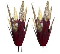 Faroby Metal Agave Plants Outdoor Decor, 2PCS Solar Garden Lights, LED Light Metal Agave Garden Art, Plant Yard Decorations, Red
