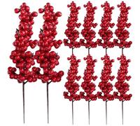 Faroby Red Berry Stems Simulation Red Berry Picks Funny DIY Accessories Christmas Picks, 7.9 Inch, 10PCS