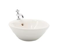Faroby Round Dollhouse Bathroom Sink 1:12 - Miniature Ceramic Wash Basin Model Simulation Accessory for Dollhouse, White