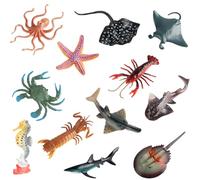 Faroby Sea Animal Figurines 12Pcs, Assorted Realistic Plastic Sea Animal Toys Includes Star Fish, Crab, Shark for Kids Learning