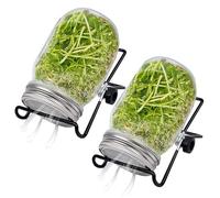 Faroby Sprouting Jar 2 Sets Wide Mouth Seed Sprouter with Mesh Lid 16oz with Stand