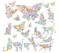 Faroby Suncatchers Stickers for Windows, Cat Butterfly Window Clings Flowers Shiny Rainbow Prism Anti-Collision Decals for Bird Strikes, Suncatchers Sticker