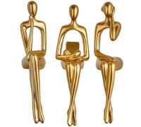 Faroby Thinker Statue 3 Pcs 3 Style 6.7 Inch Gold Sitting Posture Resin Abstract Sculpture