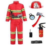 Faroby Toddler Firefighter Costume for Kids, 8-Piece Firefighter Costume Set with Safety Helmet Hat & Fire Extinguisher, M