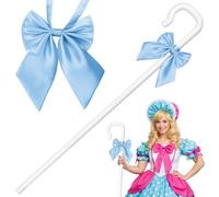 Farochy Shepherd Staff Bo Peep Staff White Hook Sticks with Blue Bow Tie Plastic Costume for Halloween Cosplay