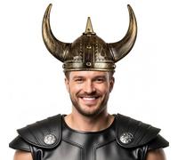Farochy Viking Helmet with Horns for Adult, Medieval Viking Costume Viking Accessories Plastic Viking Hat for Halloween Cosplay (Bronze)
