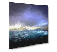 Faroe Island Ocean View in Abstract Modern Canvas Wall Art Print Ready to Hang, Framed Picture for Living Room Bedroom Home Office Décor, 20x20 Inch (50x50 cm)