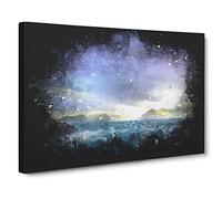 Faroe Island Ocean View Paint Splash Modern Art Canvas Wall Art Print Ready to Hang, Framed Picture for Living Room Bedroom Home Office Décor, 30x20 Inch (76x50 cm)