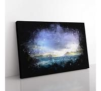 Faroe Island Ocean View Paint Splash Modern Art Canvas Wall Art Print Ready to Hang, Framed Picture for Living Room Bedroom Home Office Décor, 60x40 cm (24x16 Inch)