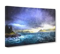 Faroe Island Ocean View Painting Modern Art Canvas Wall Art Print Ready to Hang, Framed Picture for Living Room Bedroom Home Office Décor, 30x20 Inch (76x50 cm)