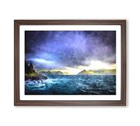 Faroe Island Ocean View Painting Modern Art Framed Wall Art Print, Ready to Hang Picture for Living Room Bedroom Home Office Décor, Walnut A3 (46 x 34 cm)