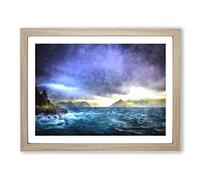 Faroe Island Ocean View Painting Modern Art Framed Wall Art Print, Ready to Hang Picture for Living Room Bedroom Home Office Décor, Oak A4 (34 x 25 cm)