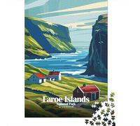 Faroe Islands National Park Denmark Poster 1000 Piece Jigsaw Puzzle, Vintage Architecture Destination, Matte Printed Jigsaw for Adults, Family Night Game, Screen-Free Fun, 70x50cm/1000pcs
