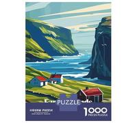 Faroe Islands National Park Denmark Poster Adult Paper Puzzle, Historic Square Architecture, Interlocking Paper Pieces for Home Décor Fans, Relaxing Challenge, Gift Idea, 70x50cm/1000pcs