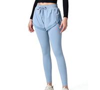 FaroLy Faux Two-piece Sports Pants, Hip-covering Shorts Layer Elastic Drawstring Waistband Built-in Phone Pocket, Fitness and Casual Wear(Blue,XL)