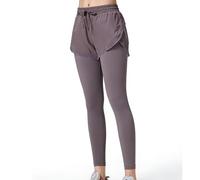 FaroLy Faux Two-piece Sports Pants, Hip-covering Shorts Layer Elastic Drawstring Waistband Built-in Phone Pocket, Fitness and Casual Wear(Purple,M)