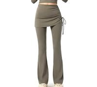FaroLy Imitation Two-piece Flare Hem Yoga Pants, Side Drawstring Ruched Design High Waist With Tummy Control, Fitness and Casual Wear(Gris,XL)