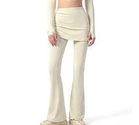 FaroLy Imitation Two-piece Flare Hem Yoga Pants, Side Drawstring Ruched Design High Waist With Tummy Control, Fitness and Casual Wear(White,M)