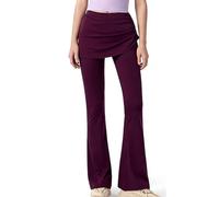 FaroLy Imitation Two-piece Flare Hem Yoga Pants, Side Drawstring Ruched Design High Waist With Tummy Control, Fitness and Casual Wear(Purple,XL)
