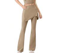 FaroLy Imitation Two-Piece Yoga Pants, Irregular Layered Design High Waist for Tummy Control, Sports and Casual Wear(Khaki,M)
