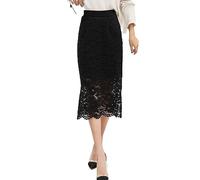 FaroLy Women's Elegant Lace High Waisted Midi Skirt Lightweight Vintage Split Long Slim Pencil Midi Skirts (Color : Black, Size : S)