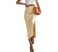 FaroLy Women's Ribbed Knit Split Stretchy Pencil Bodycon Midi Skirt Elegant Slim High Waist Long Maxi Skirt (Color : Yellow, Size : M)